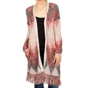 Lucky Brand Multicolor Chevron Fringe Open Front Cardigan Sweater XL